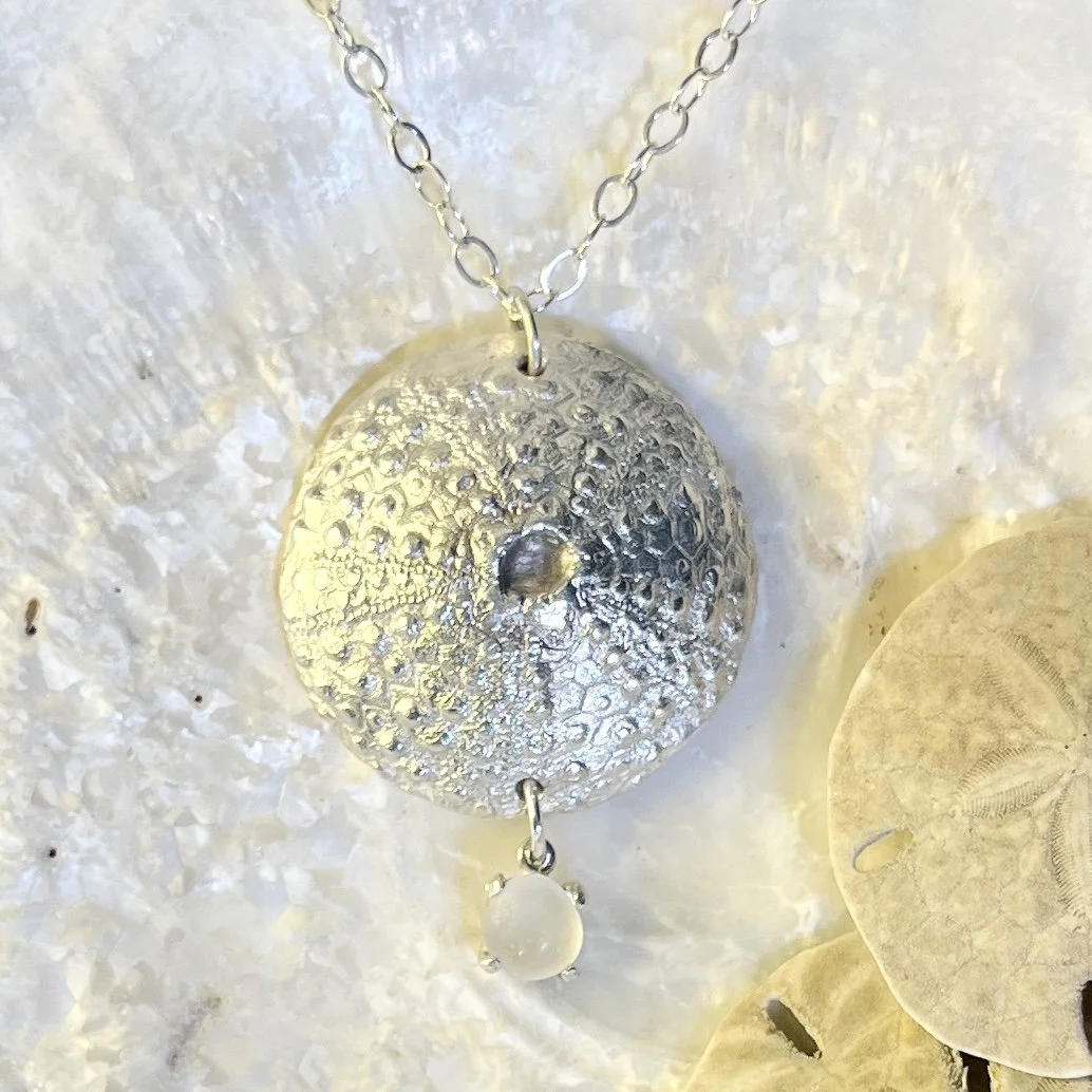 Fine Silver Sea Urchin Pendant with a Cape May Diamond Drop by Janet Payne Jewelry, Cape May. NJ