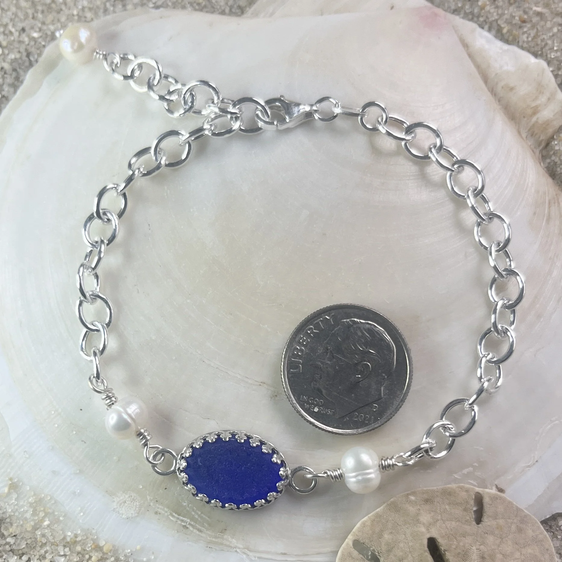 Cobalt Blue Sea Glass Bracelet with Freshwater Pearls.jpg