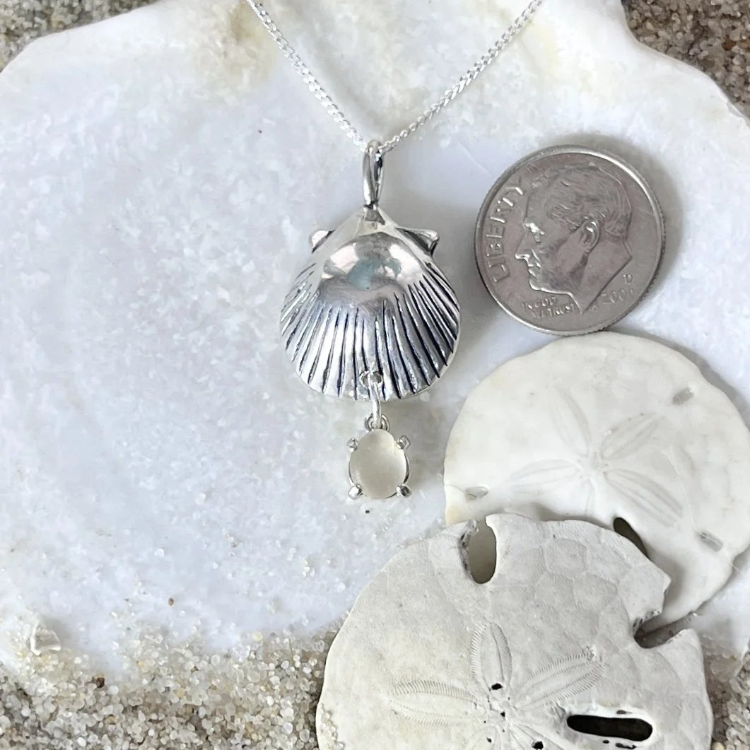 Sterling Silver Shell Necklace with a Cape May Diamond Drop