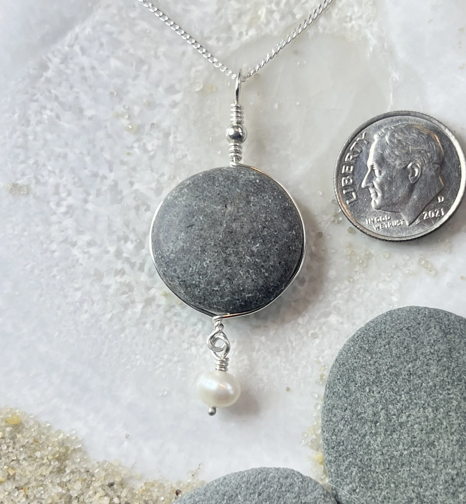 Beach Stone Necklace with a Freshwater Pearl.jpg