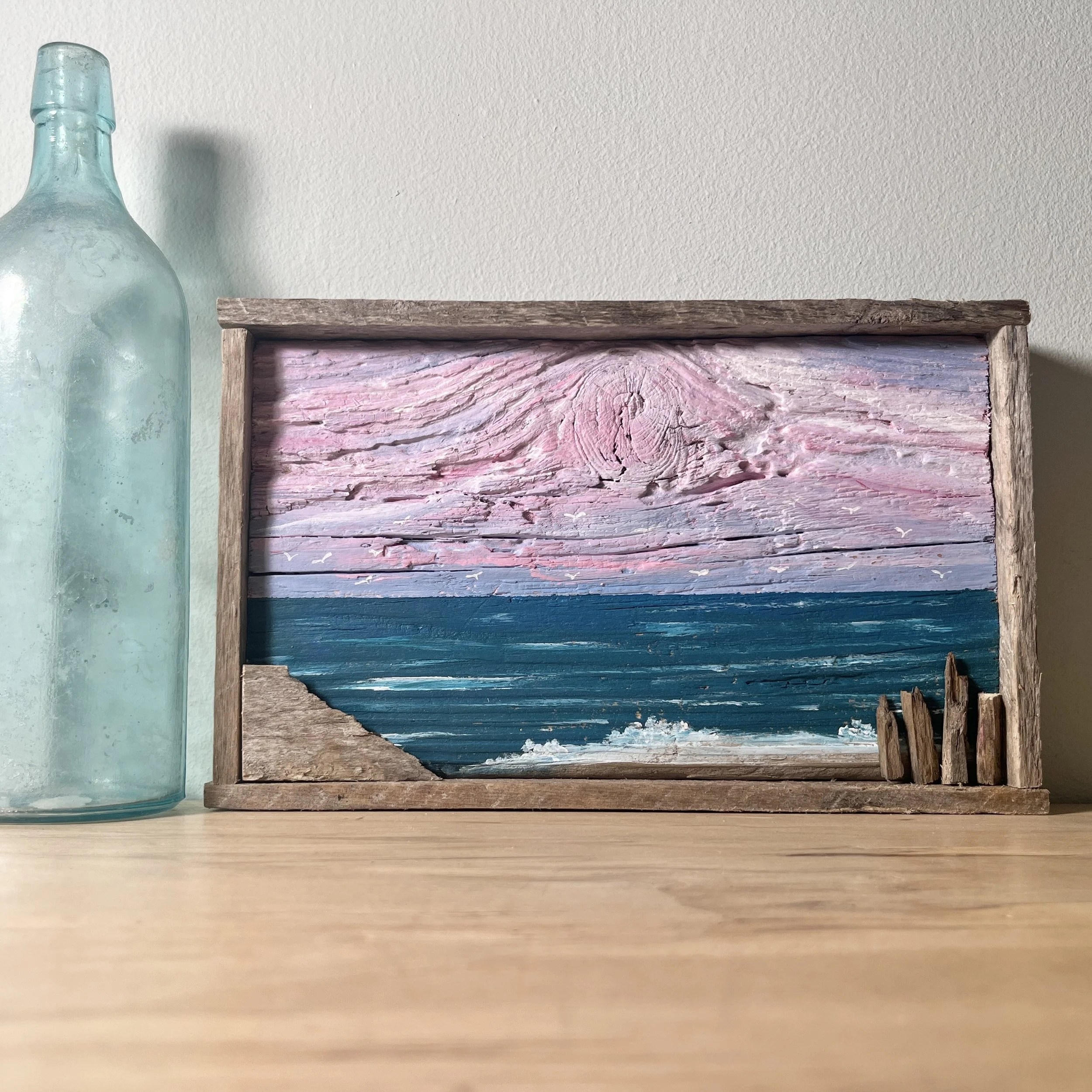 Pink Sunrise- Driftwood Painting  by Janet Payne, Cape May, NJ.jpg