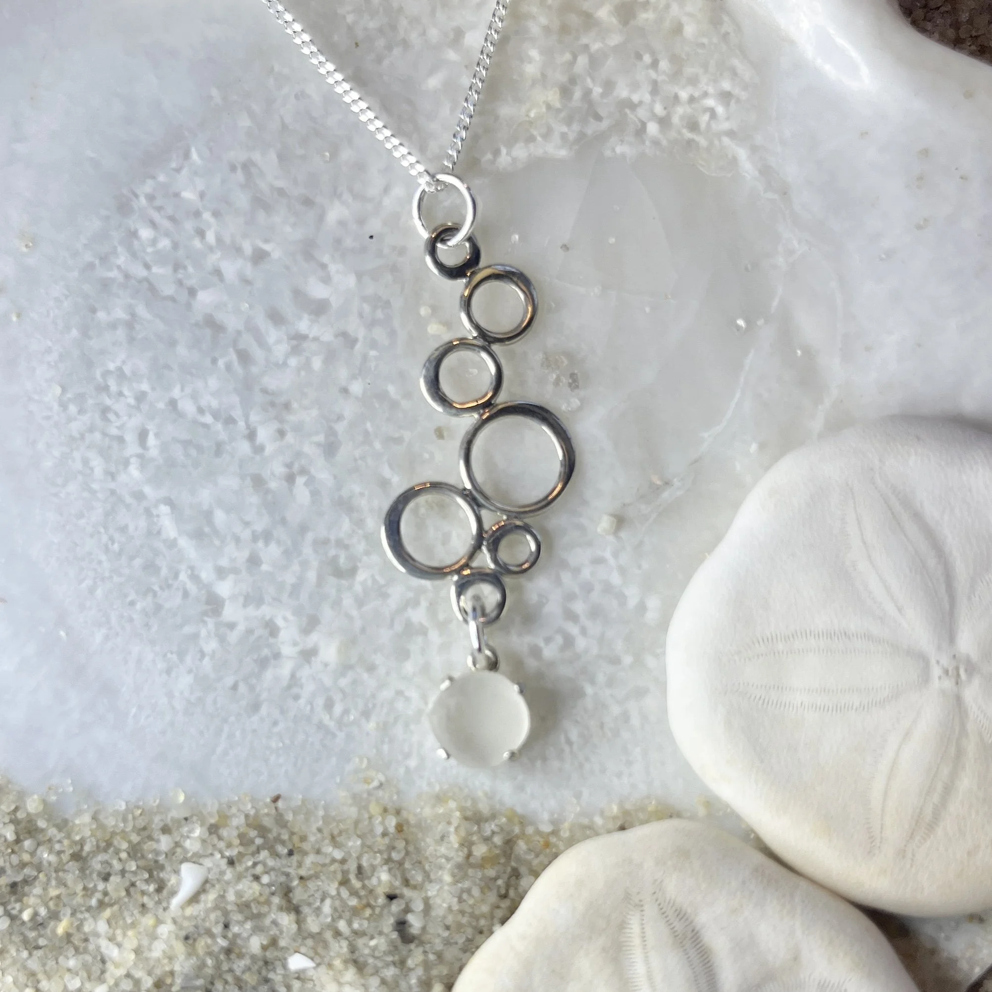 Sterling Silver Bubble Necklace with a Cape May Diamond Drop by Janet Payne Jewelry, Cape May, NJ