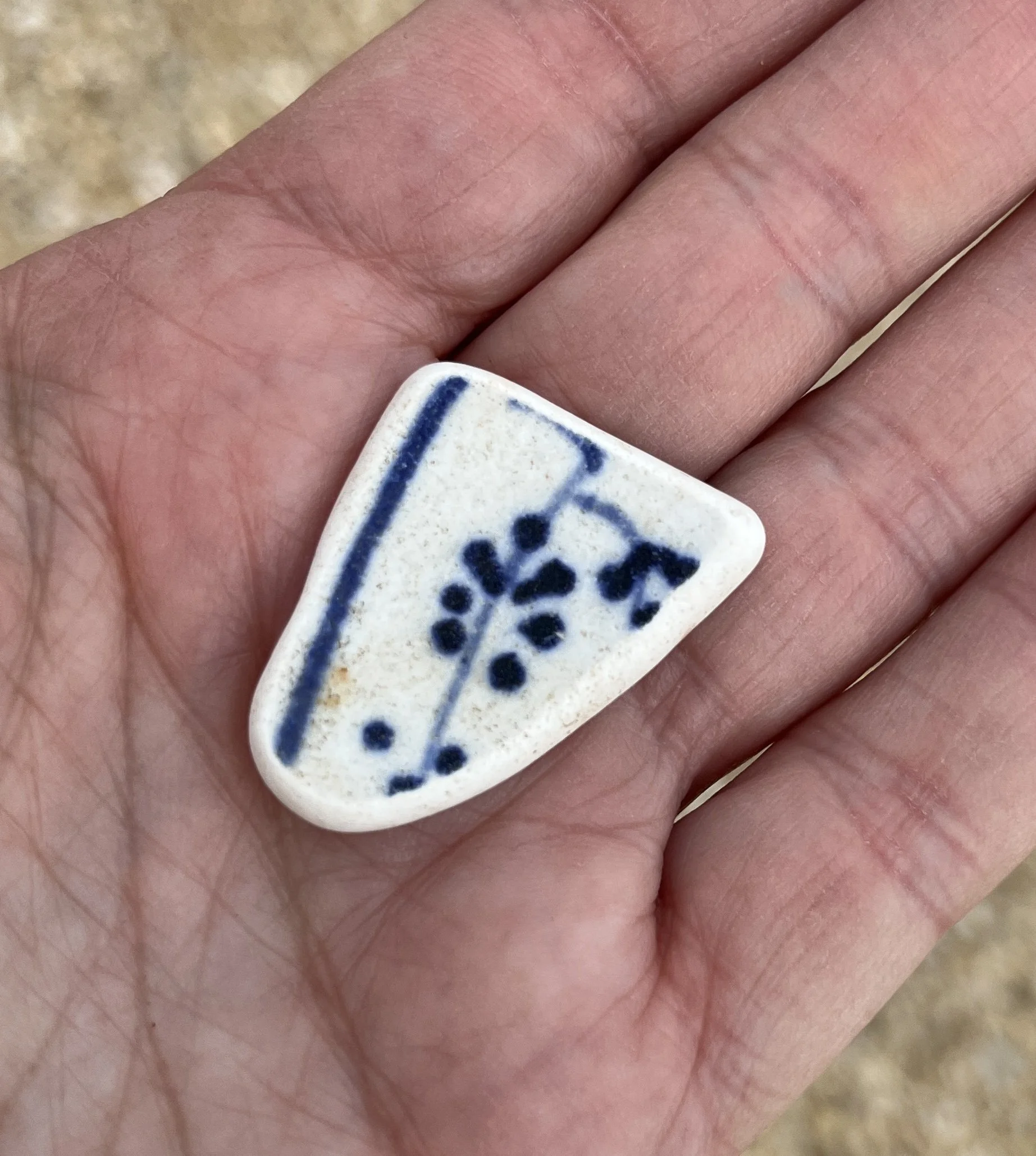 Blue and White Sea Pottery Necklace with a Freshwater Pearl