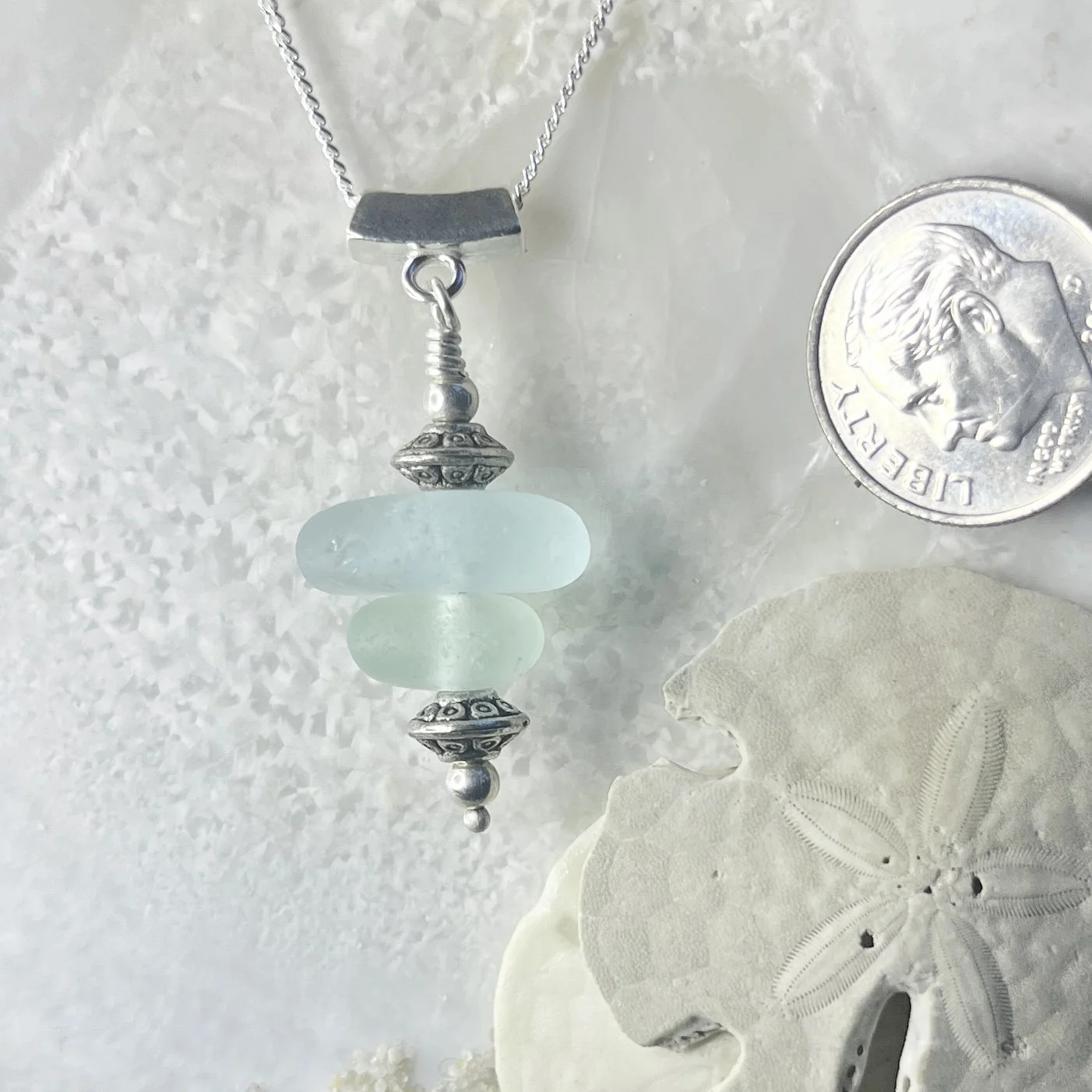 Seafoam stacked sea glass necklace