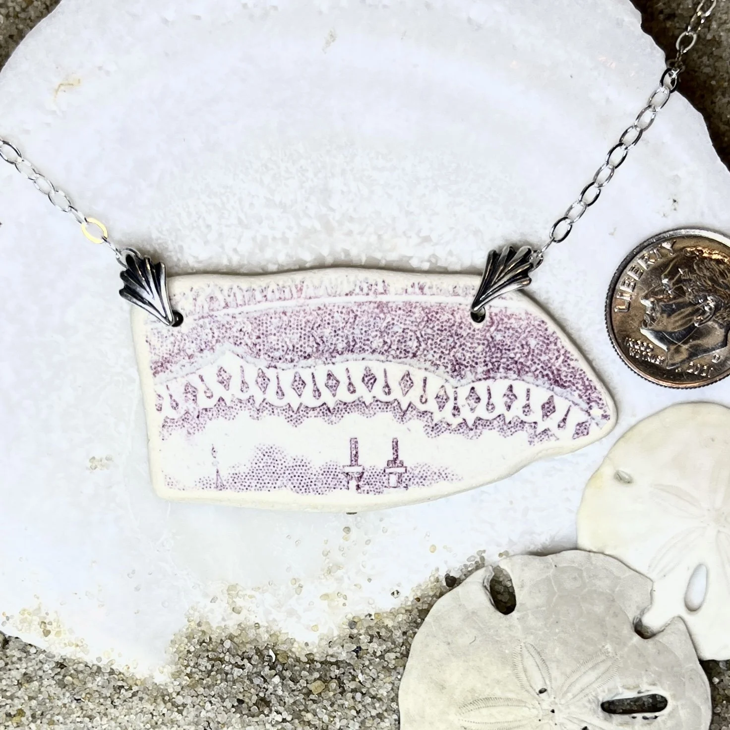 Red Transferware Sea Pottery Bar Necklace