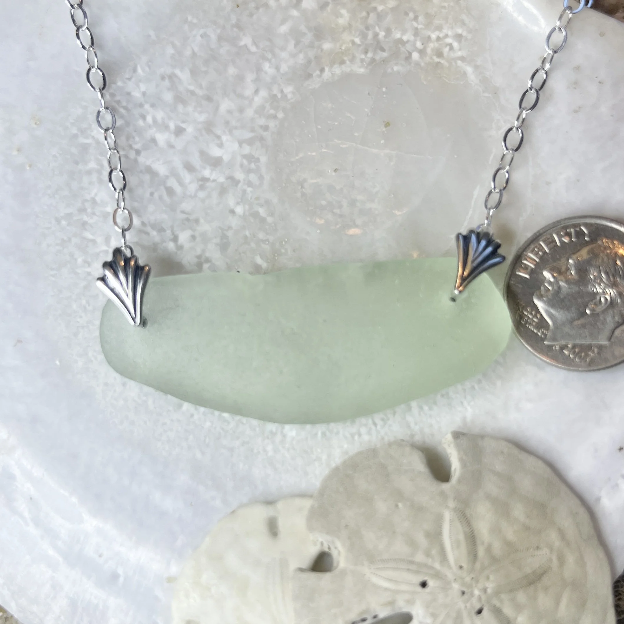 Seafoam Sea Glass Bar Necklace