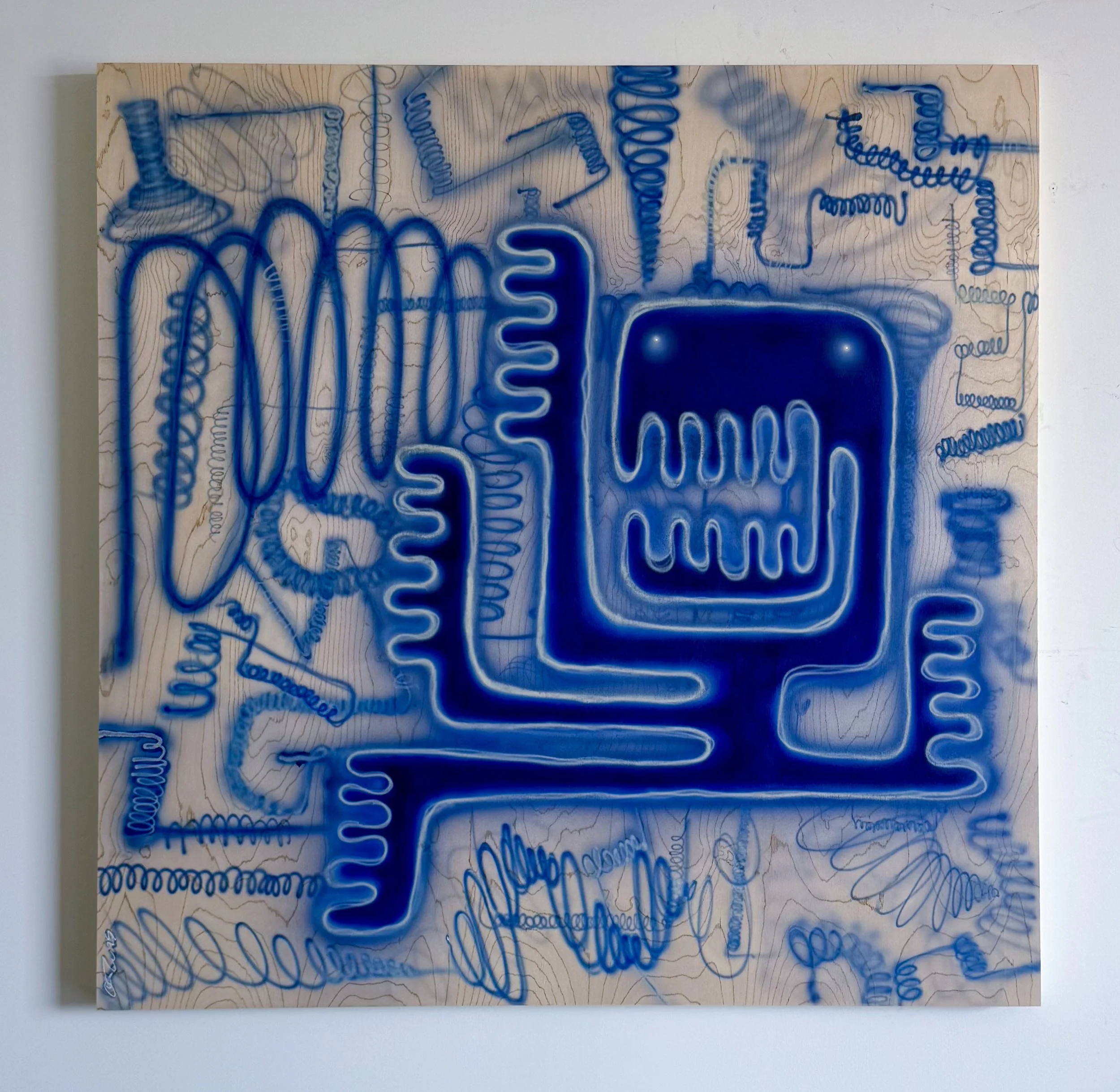 migrane - acrylic and archival ink on wood - 48" x 48" - 2025