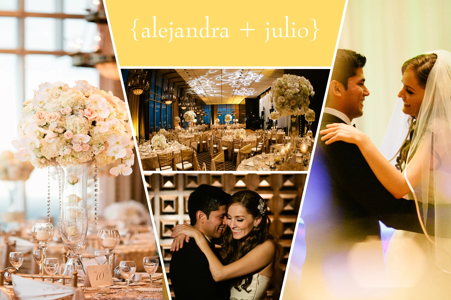 "Dear Claudia, Thank you once again for making our wedding day our dream come true!!! It’s been a month now and there hasn’t been a single day that I don’t think about that day. You truly made it “a day to remember,” not just for us, but for our guests too. I cannot thank you enough for the support you gave me throughout the process, through the good and the bad, you were always there for us. You absolutely captured how we wanted our day and you simply pulled it off!!! I know this is not the end, so don’t be sad. It’s only until the next party!! Plus we need to celebrate our birthdays. Let’s start planning that! =) Again, I cannot thank you enough for everything you did. SO THANKS A LOT, MERCI & MUCHAS GRACIAS!!!!" — Alejandra and Julio, The Petroleum Club of Houston