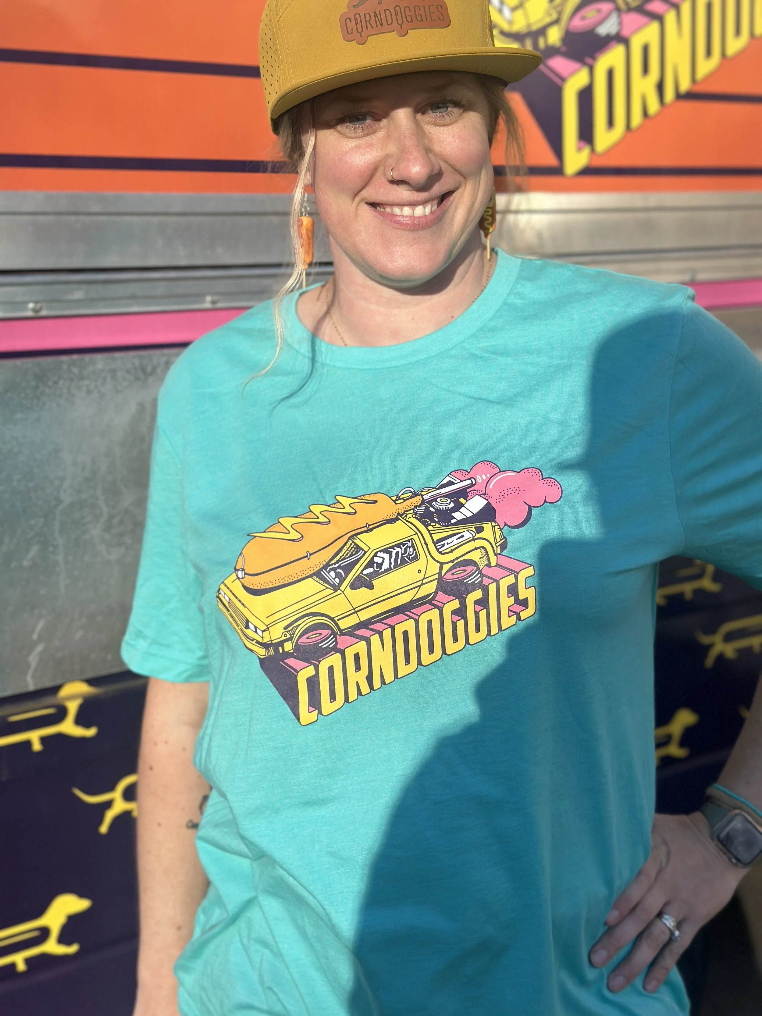 Blue Shirt with Corndog Powered DeLorean