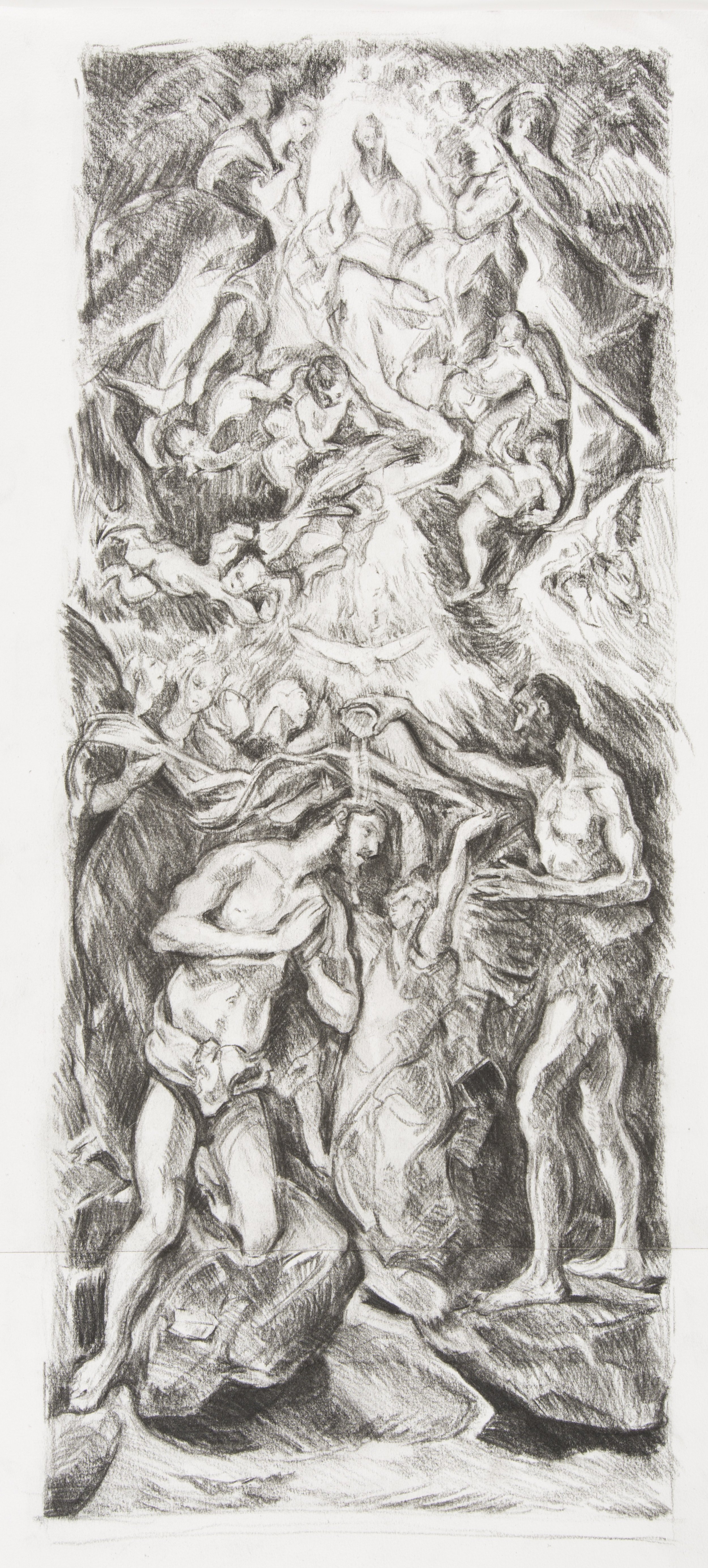 After El Greco 'The Baptism of Christ' (1597-1600) charcoal drawing on paper