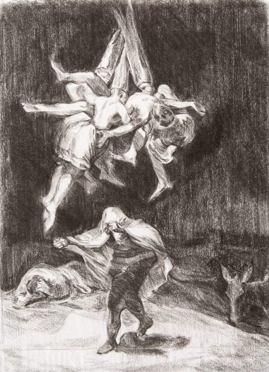 After Goya 'Withches Flight' (1798) charcoal drawing on paper