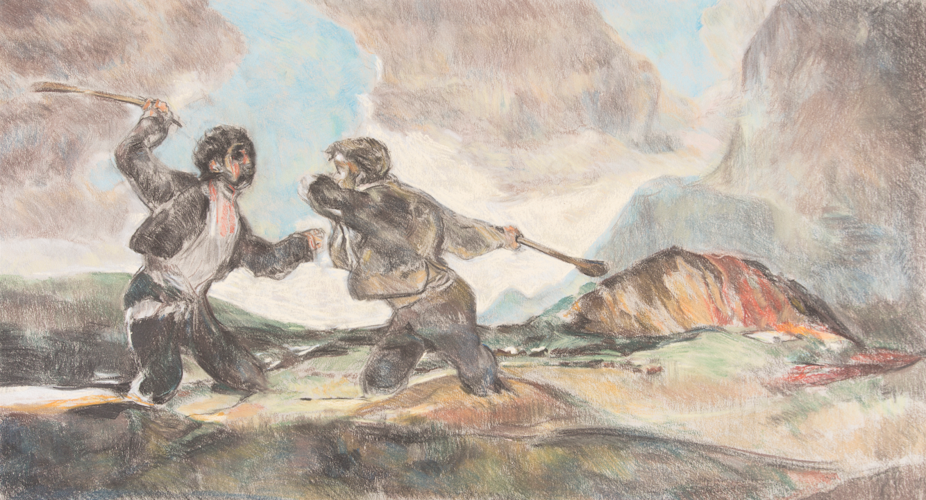 After Goya 'Fight to the Death with Two Clubs' (1820-23) charcoal and pastel drawing on paper