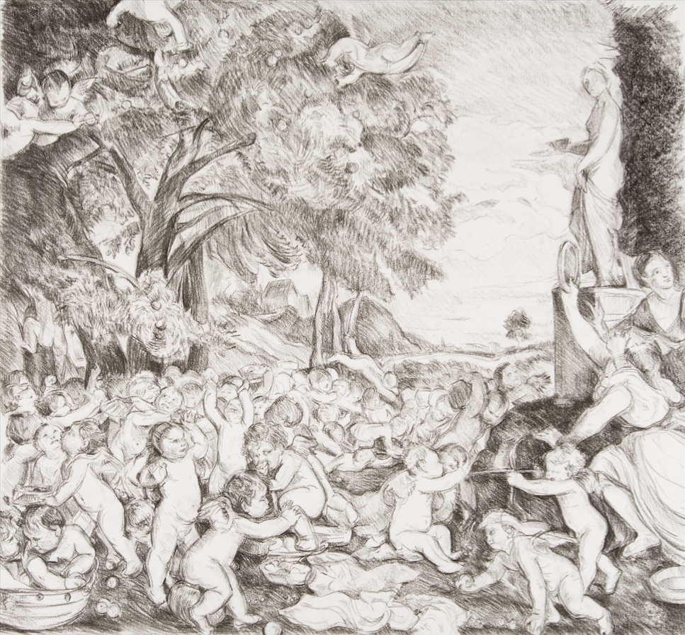 After Titian 'The Worship of Venus' (1519) charcoal drawing on paper