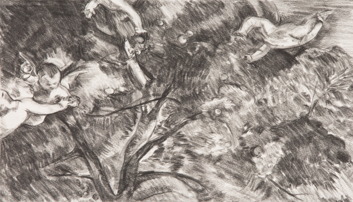 After Titian 'The Worship of Venus' (1519) detail charcoal drawing on paper