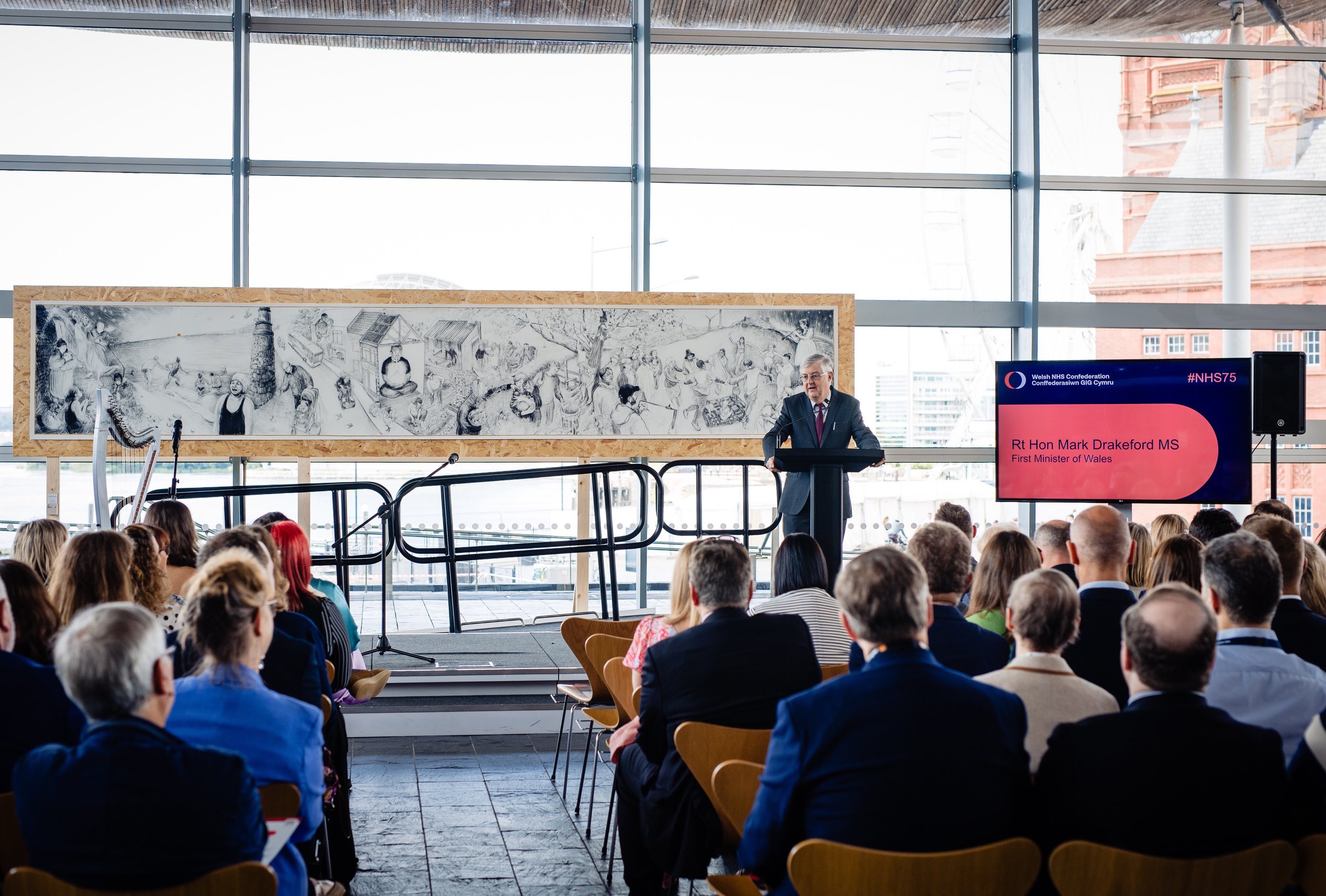  First Minister Mark Drakeford’s speech during the NHS’s 75th Birthday celebrations at the Senedd in Cardiff. 