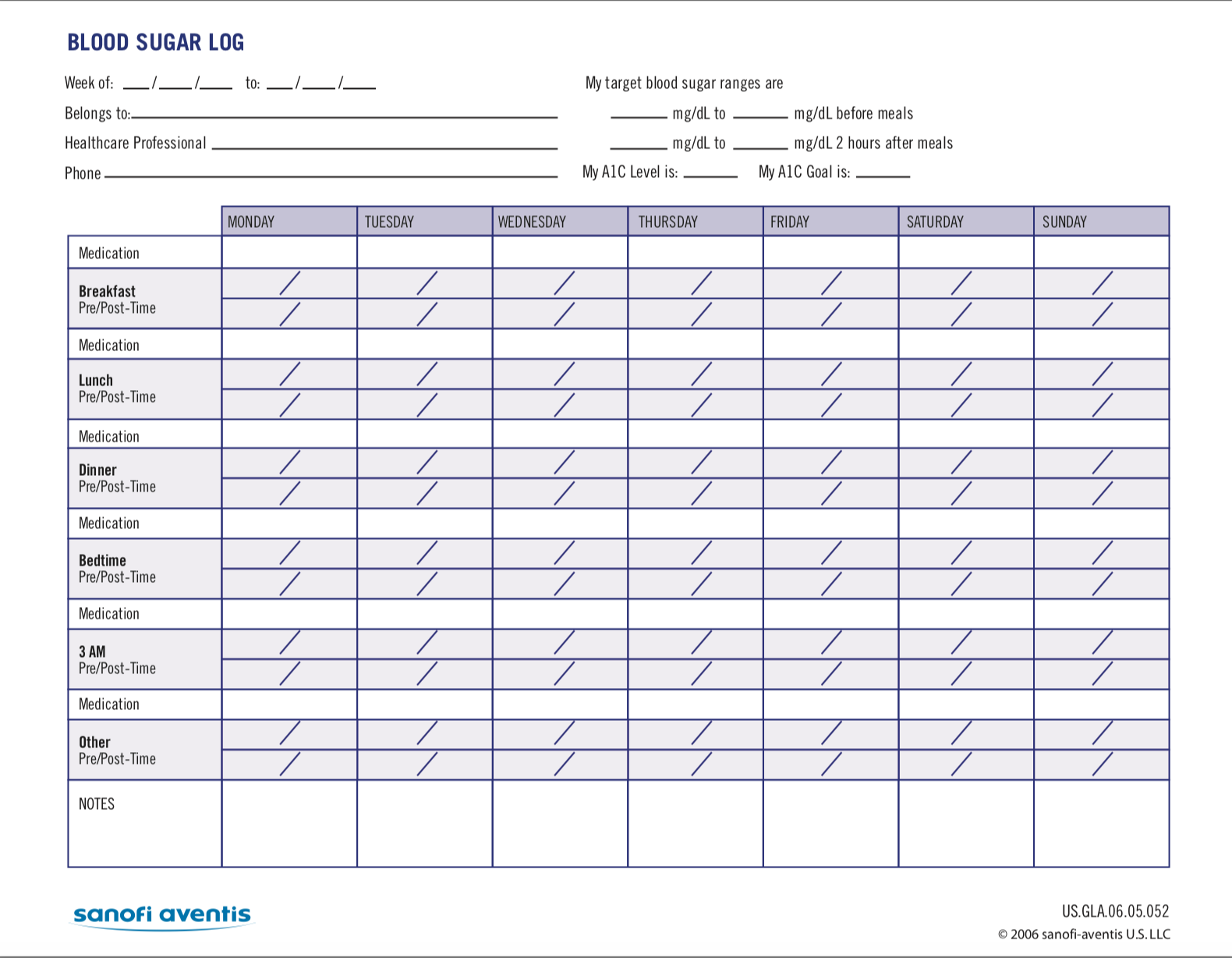 Blood Sugar Log