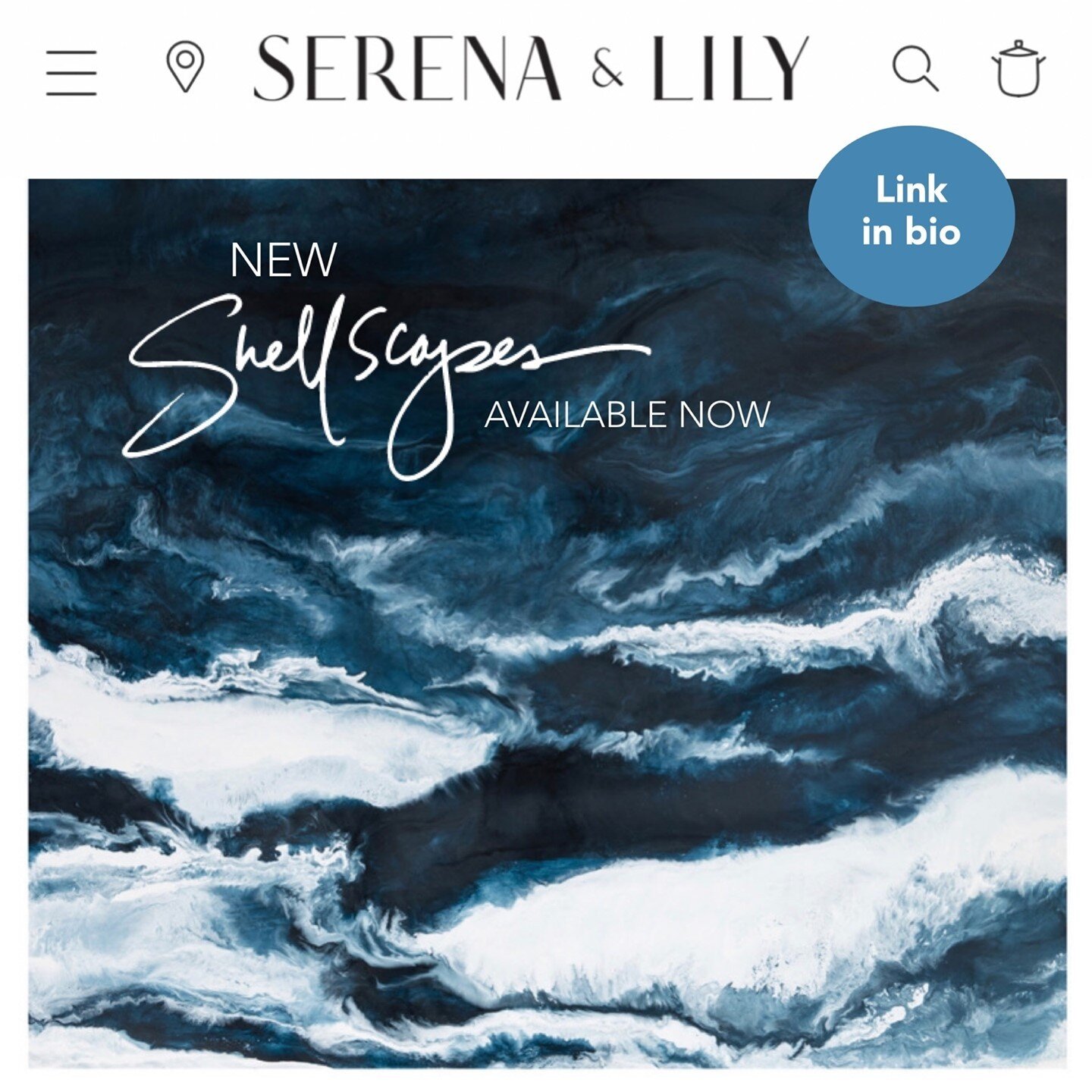 New Shellscapes have launched on Serena &amp; Lily's website! There are several new small and medium paintings alongside the larger options now so there is something for everyone. &quot;Storm Surge&quot; 20x20 is pictured here.⁠
⁠
If you are interest
