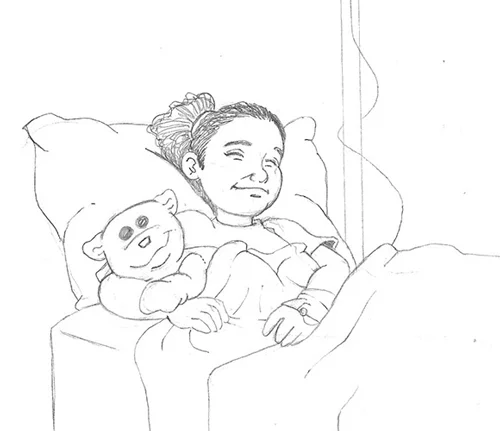 Jeanine’s rough draft of Angel and White Bear in a hospital bed
