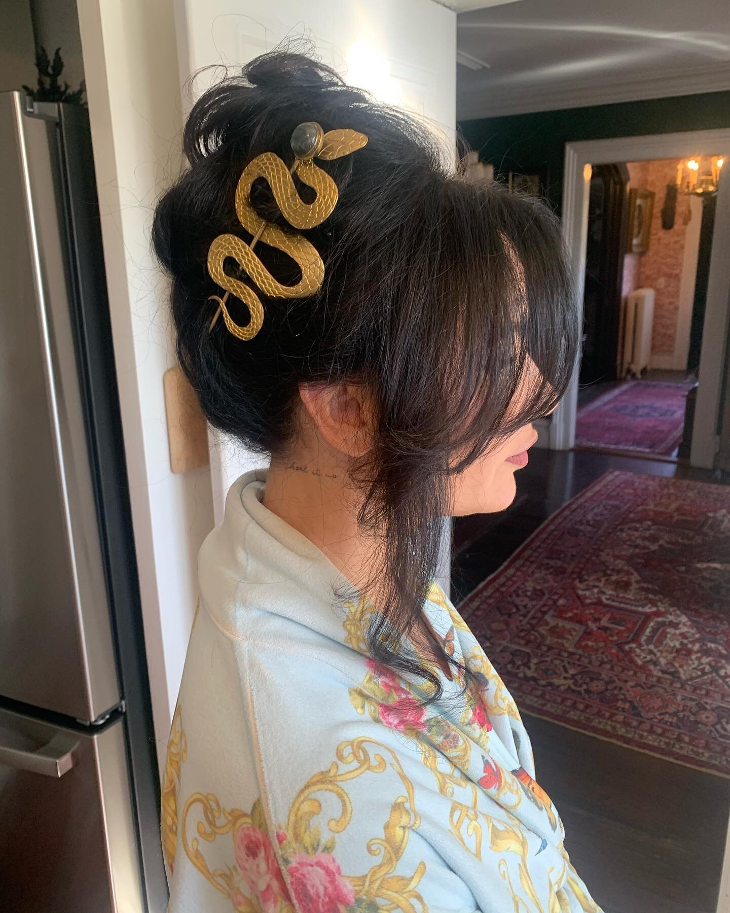 Just a casual #brigittebardot moment for lovely @reginamarierossi - I keep saying it but stay tuned!! Love the creativity she throws. 
.
.
.
#hairbyme #hairpile #highhair #curtainbangs✂️ #currainbangs #cthair #travelstylist #masterstylist #vintagehai