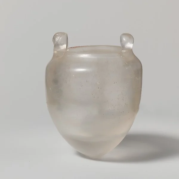 Rock-crystal ovoid vessel with wide mouth from the Late Classical period, 3rd century BC. Rock crystal, a precious stone in antiquity, was thought to be “a special form of real ice.” From the archives at the Metropolitan Museum of Art.