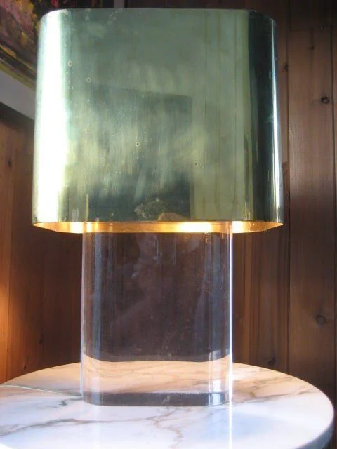 Lucite Lamp with Brass Shade by Karl Springer