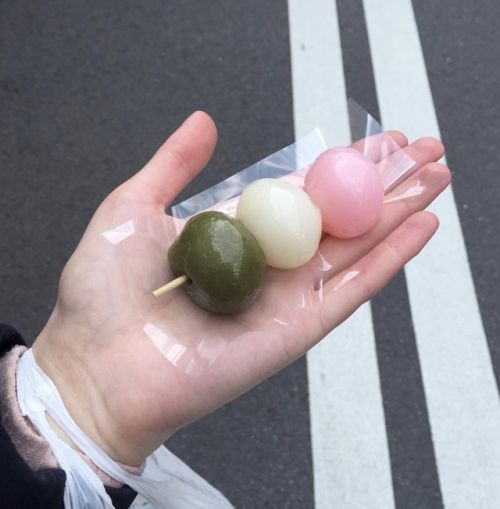 EAMES + MARZIPAN + AGNES = Sanshoku Dango (three-color rice balls treat) by @maguigonzaa