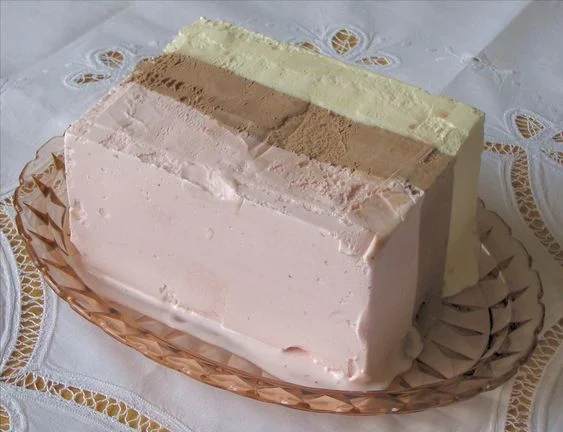 AGNES + CHANTERELLE + MARZIPAN = Neapolitan summer. The earliest versions of Neapolitan ice cream were made of green pistachio, white vanilla, and red cherry ice cream and was made to resemble the Italian flag.