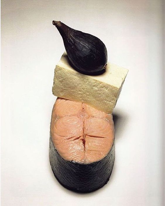 HIMALAYAN SALT + MARZIPAN + CAROB = “Salmon, Tofu, Fig” by Irving Penn for Vogue, 1998