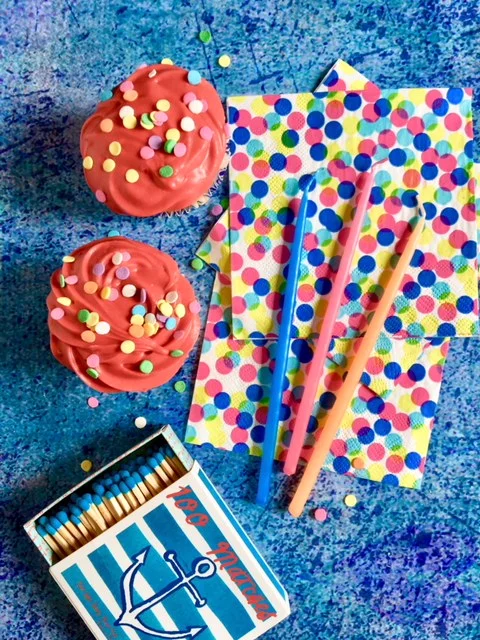 Birthday Lemon Confetti Cupcakes with Hibiscus Lemon Cream Cheese Frosting