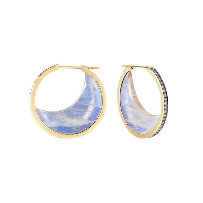 Rainbow Moonstone Chandra Crescent Earrings