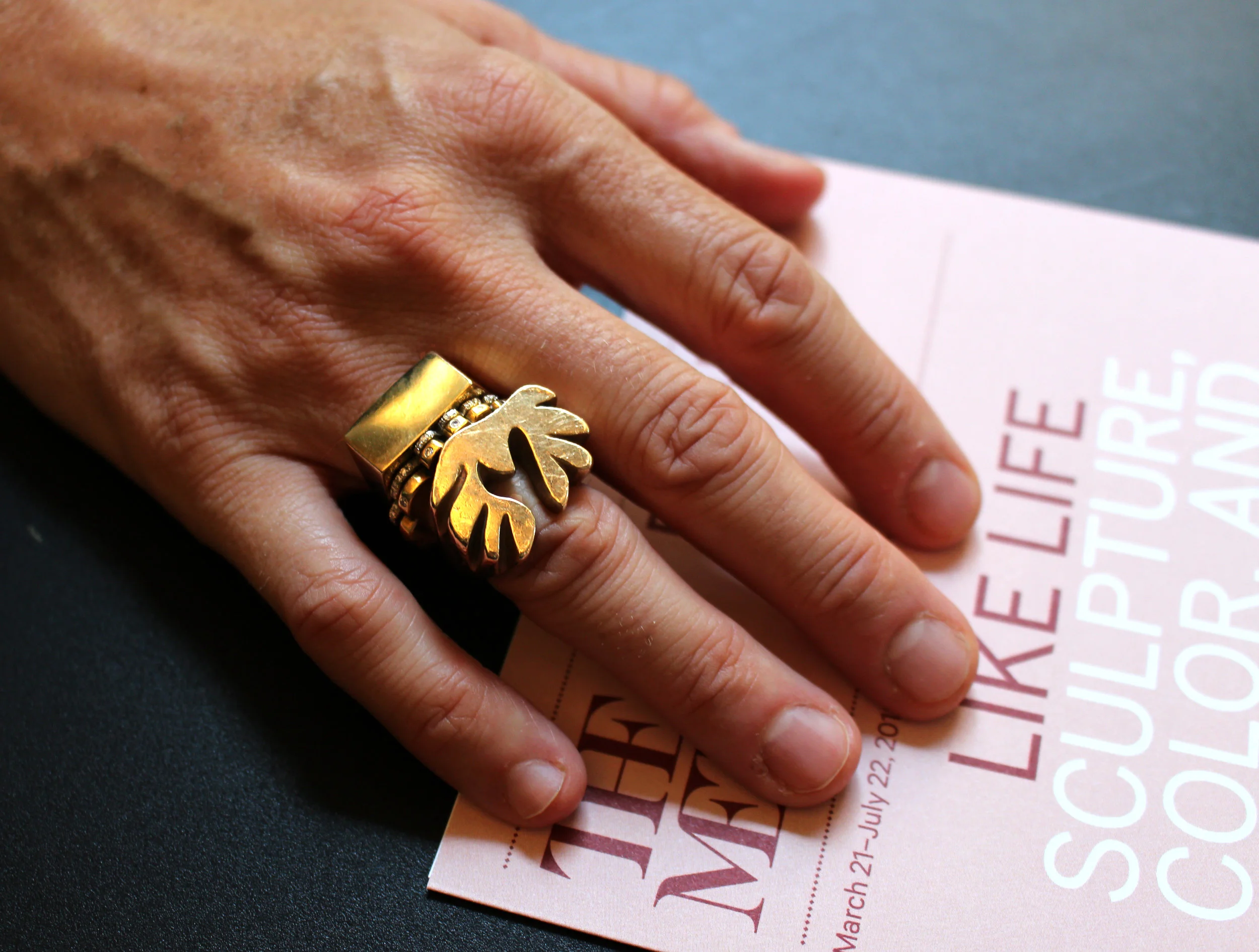 Jessica Biales with her Block signet, Mimosa rings and Antler ring, inspired by Matisse.