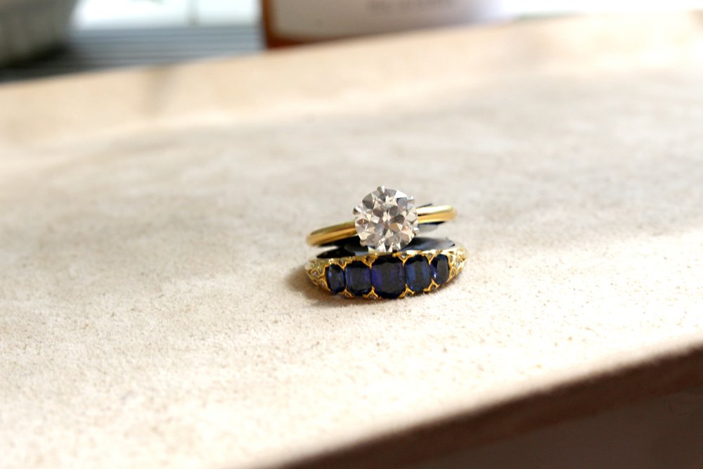 Tiffany solitaire and 5 stone Victorian sapphire ring