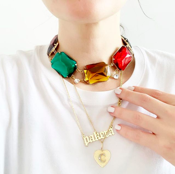 Pakera choker and logo necklace with C heart necklace.