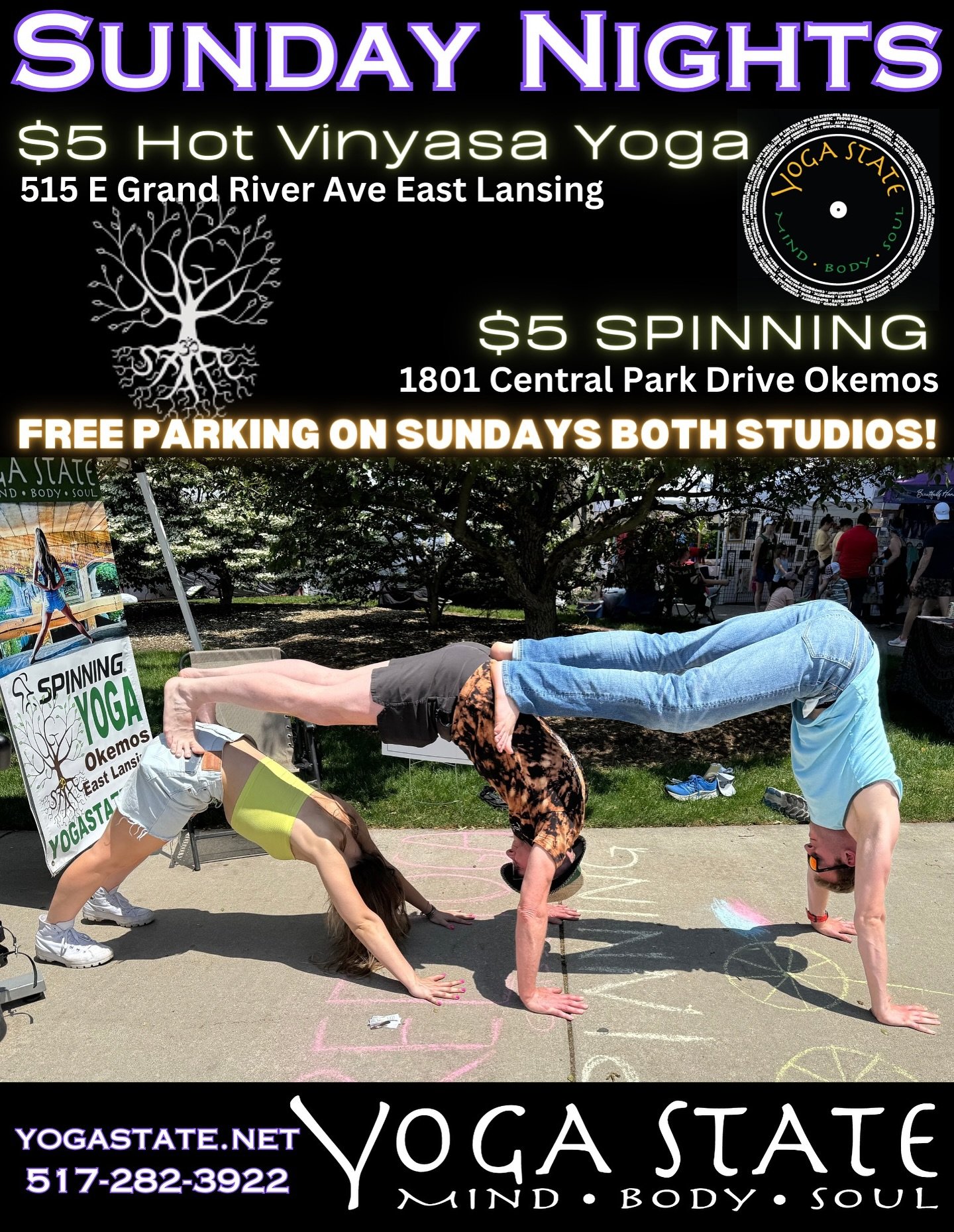 $5 Sunday nights are back starting tonight!
Yoga in EL at 7:15pm
Spin in Okemos at 6pm
No need to preregister, just show up!!