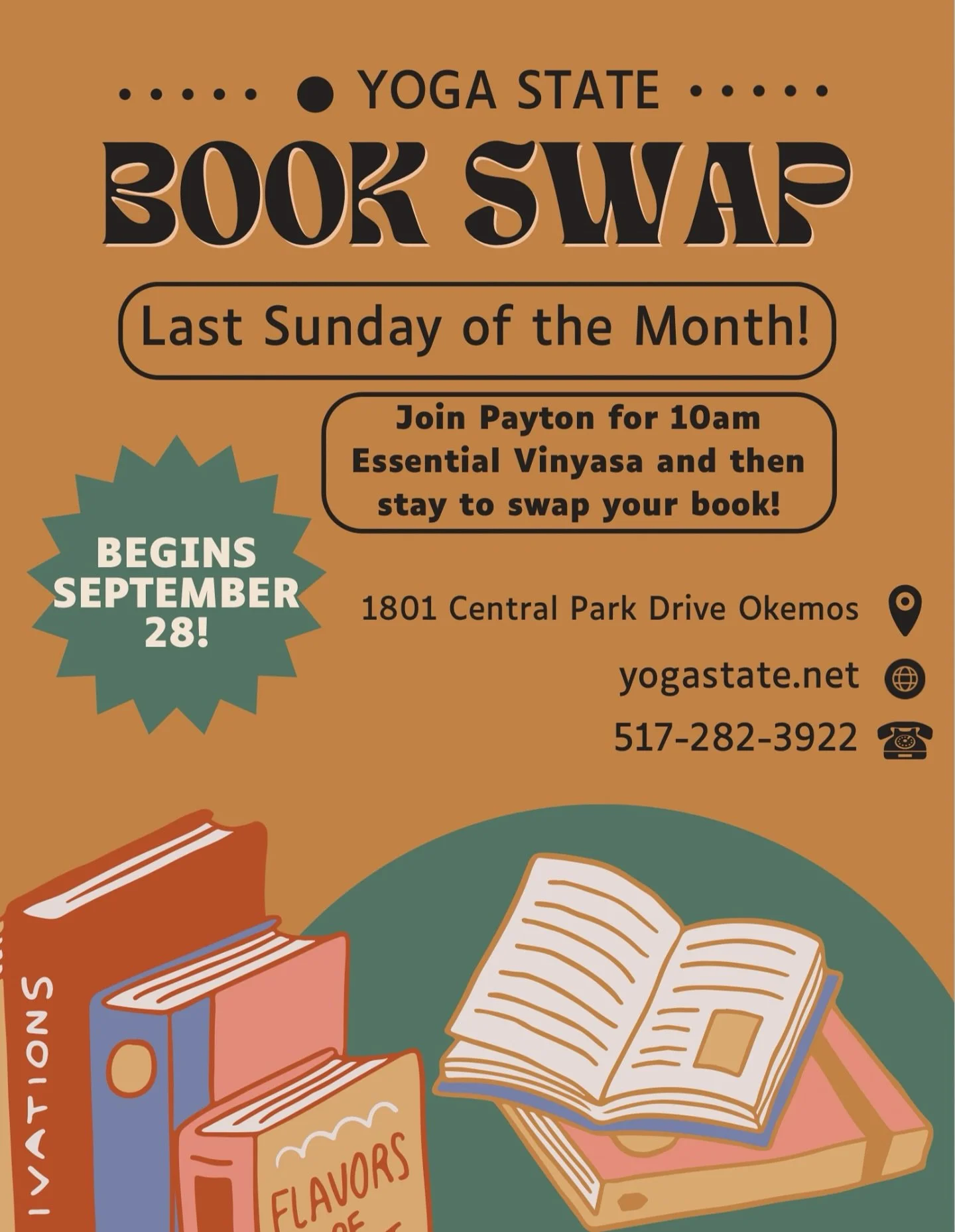 Bring a book, take a book! Join us for a cozy community book swap at Yoga State! This is the perfect chance to clear space on your shelf, discover a new favorite read, and connect with fellow book lovers in our studio community.
How it works:
•