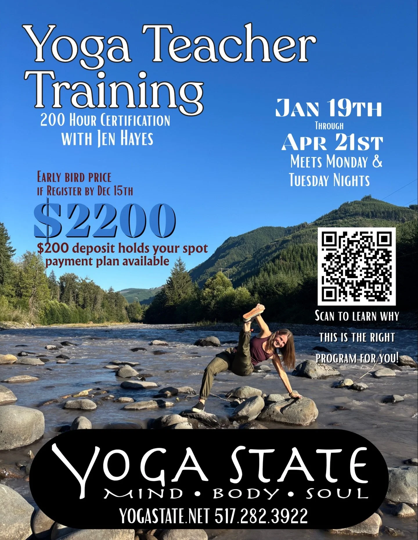 Our 200-Hour Yoga Teacher Training led by Jen Hayes begins January 19th, and this is your sign to say YES to growth, community, and transformation.

🌿 Early Bird Price: $2200 if you register by Dec 15th
💫 $200 deposit holds your spot
📅 Meets Monda