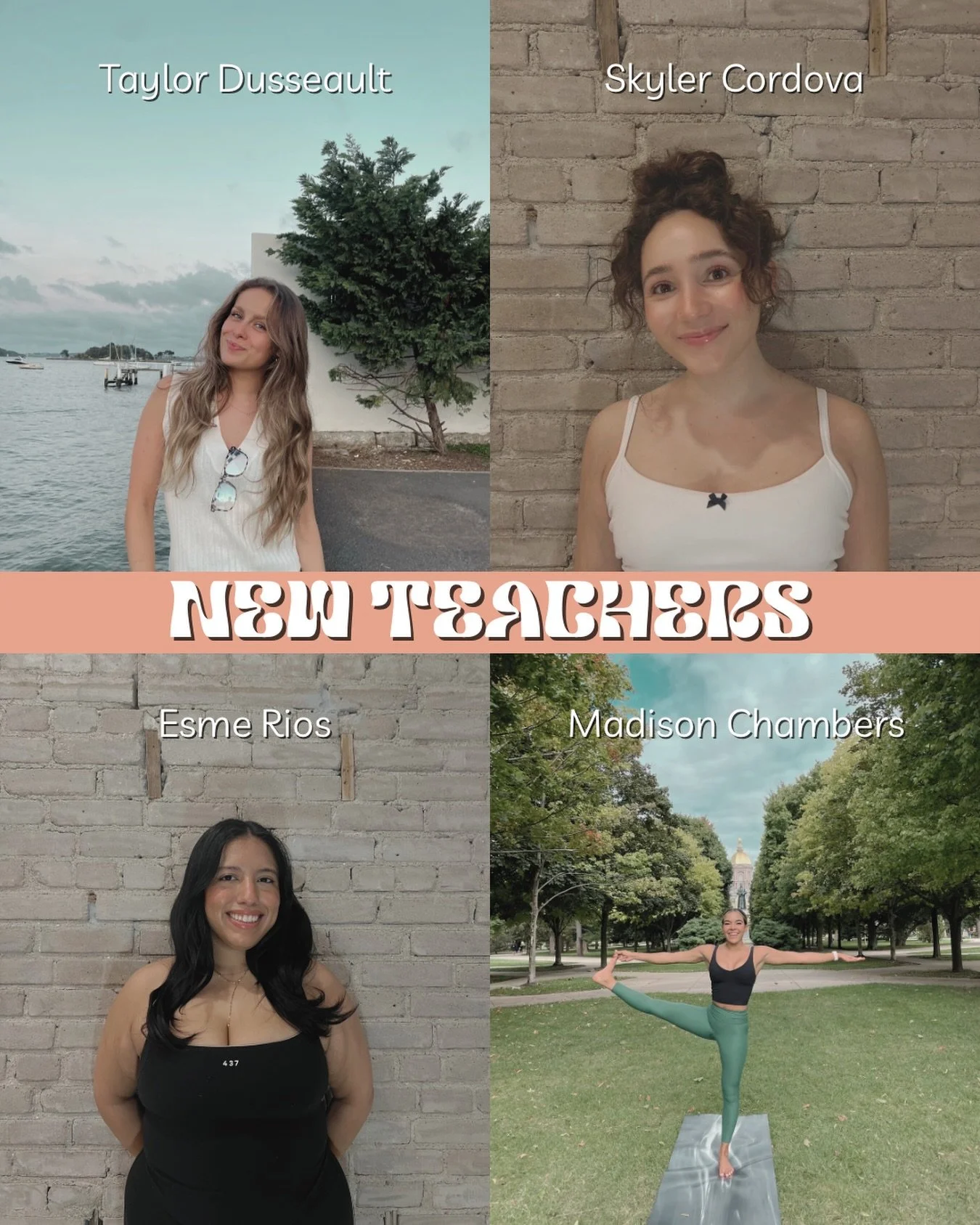 You may have seen some new names on the schedule, and we couldn&rsquo;t be more excited to introduce our newest teachers 🤍

Taylor Dusseault
Hi! I&rsquo;m from Upper Michigan and went to MSU for my undergrad, where I completed my 200-hour training t