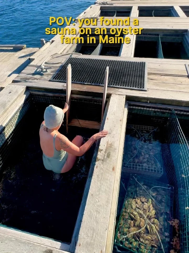Cold plunge with the oysters? 🦪 
.
The floating sauna @gliddenpoint is a must-do for anyone traveling through Maine this winter (or really, any time of year!). It&rsquo;s literally out there with the oysters &mdash; which you can also order and eat 
