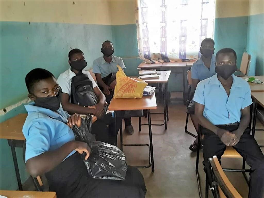  Recipients of partner WAM’s scholarship program at Kabudula Community Day Secondary School received masks donated by Contine Investments, a local car hire company. 