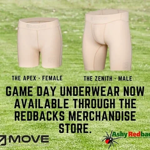 We now have stock & will be including in our merch store the Move game day underwear - selling at $50! ❤💚❤💚 We have both male & female in Flesh colour only. Size profile can be found on the merch store (check our bio 😍) Kerrie & Mike will be attending the club day 12:30-2pm this Sunday with the full MOVE range & all sales will see the club benefit. So get down and grab yourself some awesome ashy gear either down at the club or through the website! 🕷🕸 #ashy #redbacks #ashymerch #isthebestpurch #redandgreen #yjfl