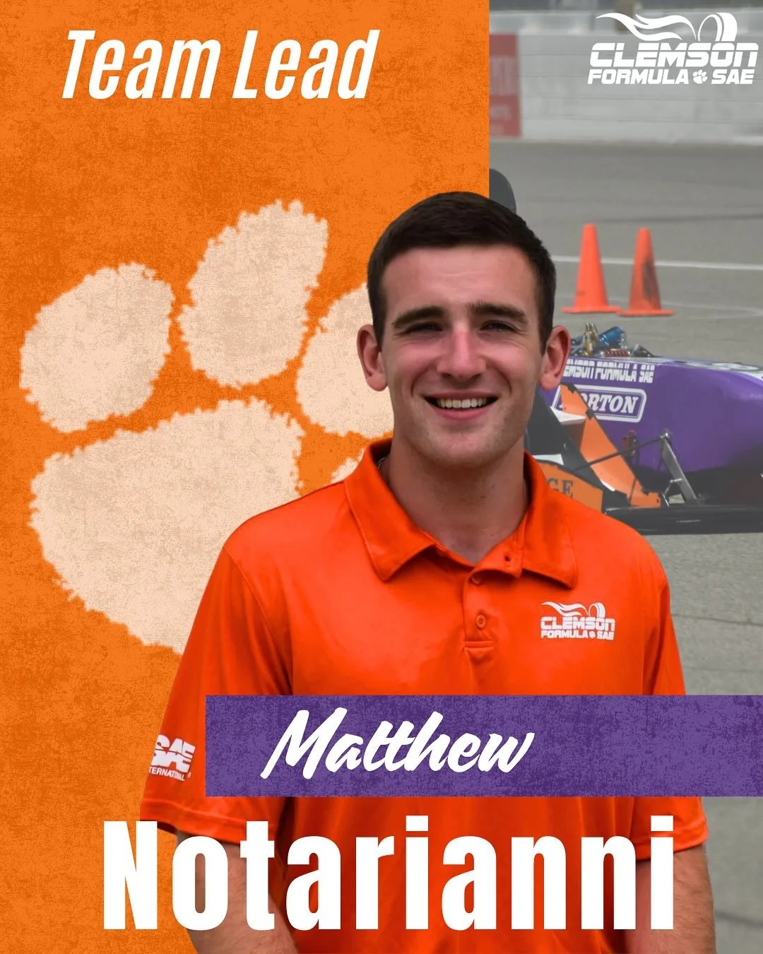 Next in our Meet the Team Monday series is our Team Lead, Matthew Notarianni! 

#Tiger25 #ClemsonFSAE #FormulaSAE #SAE #FormulaStudent #Motorsports #Racecar #MeetTheTeam #RaceTeam #STEM #Engineering #MechanicalEngineering #Automotive #Competition #Cl