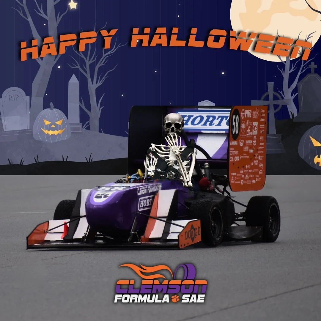 Wishing you a safe and happy Halloween from the Clemson FSAE team!! 🎃

#Tiger25 #ClemsonFSAE #FormulaSAE #FSAE #Motorsports #Racecar #RaceTeam #STEM #Engineering #Automotive #Halloween #Clemson #ClemsonUniversity #GoTigers #StudentOrganization