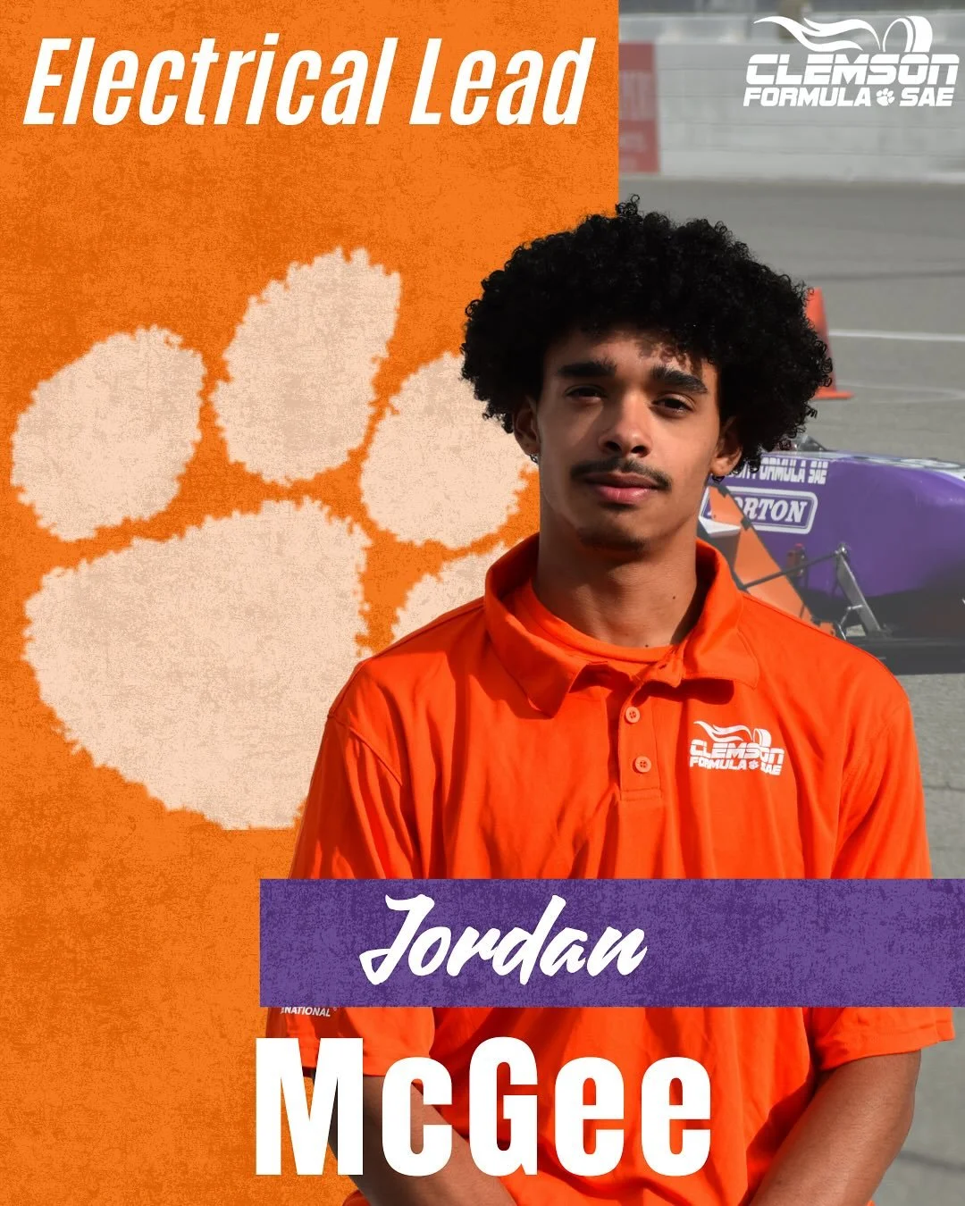 Kicking off another Meet the Team Monday with our Electrical Lead, Jordan McGee!

#Tiger25 #ClemsonFSAE #FormulaSAE #FSAE #FormulaStudent #Motorsports #RaceCar #MeetTheTeam #RaceTeam #STEM #Engineering #Electrical #ElectricalEngineering #Automotive #