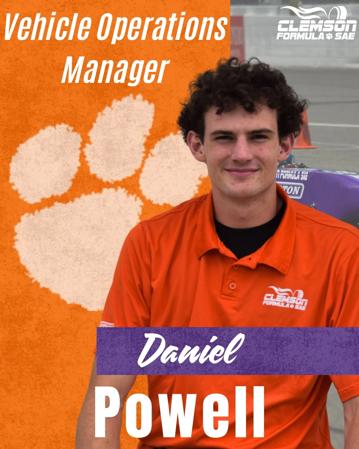 Another week, another Meet the Team Monday post. Today we&rsquo;re introducing our Vehicle Operations Manager, Daniel Powell! 

#Tiger25 #ClemsonFSAE #FormulaSAE #FSAE #FormulaStudent Motorsports RaceCar MeetTheTeam RaceTeam STEM Engineering Mechanic