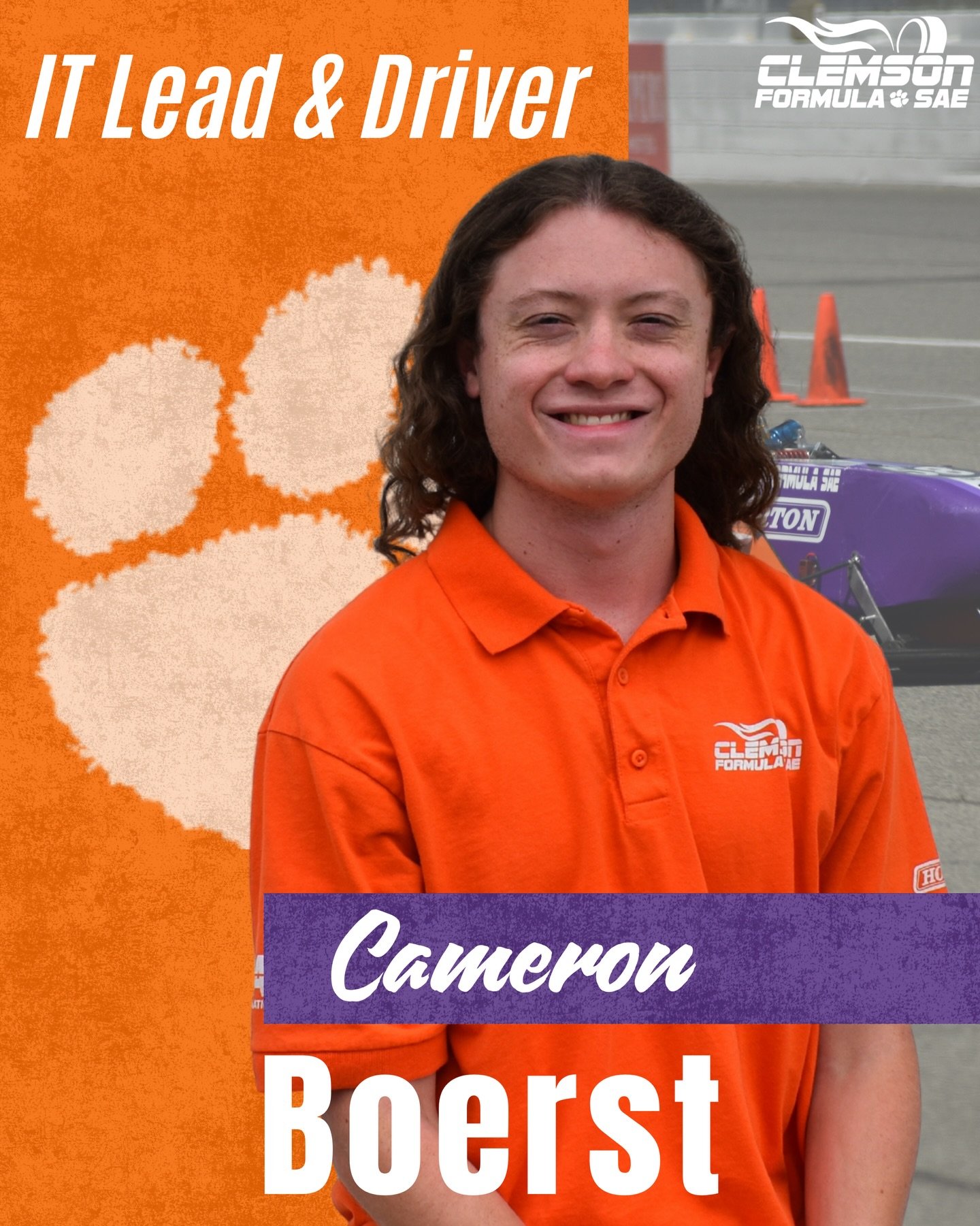 This Meet the Team Monday, we&rsquo;re featuring our IT Lead and Driver, Cameron Boerst!

#Tiger25 #ClemsonFSAE #FormulaSAE #FSAE #MeetTheTeam