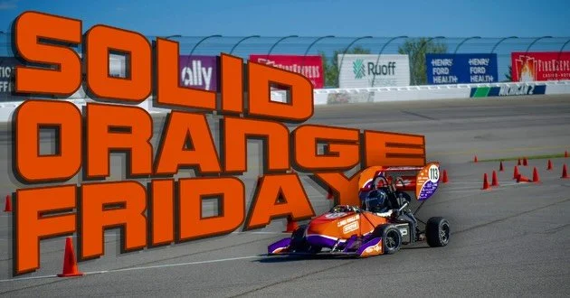 The semester may be over, but Solid Orange Friday continues on all the way in MIS! The Tiger 26 has officially made it through Day 3 of comp, surrounded by school spirit - Go Tigers!

#clemsonfsae #solidorangefriday #clemsonspirit #competition #motor