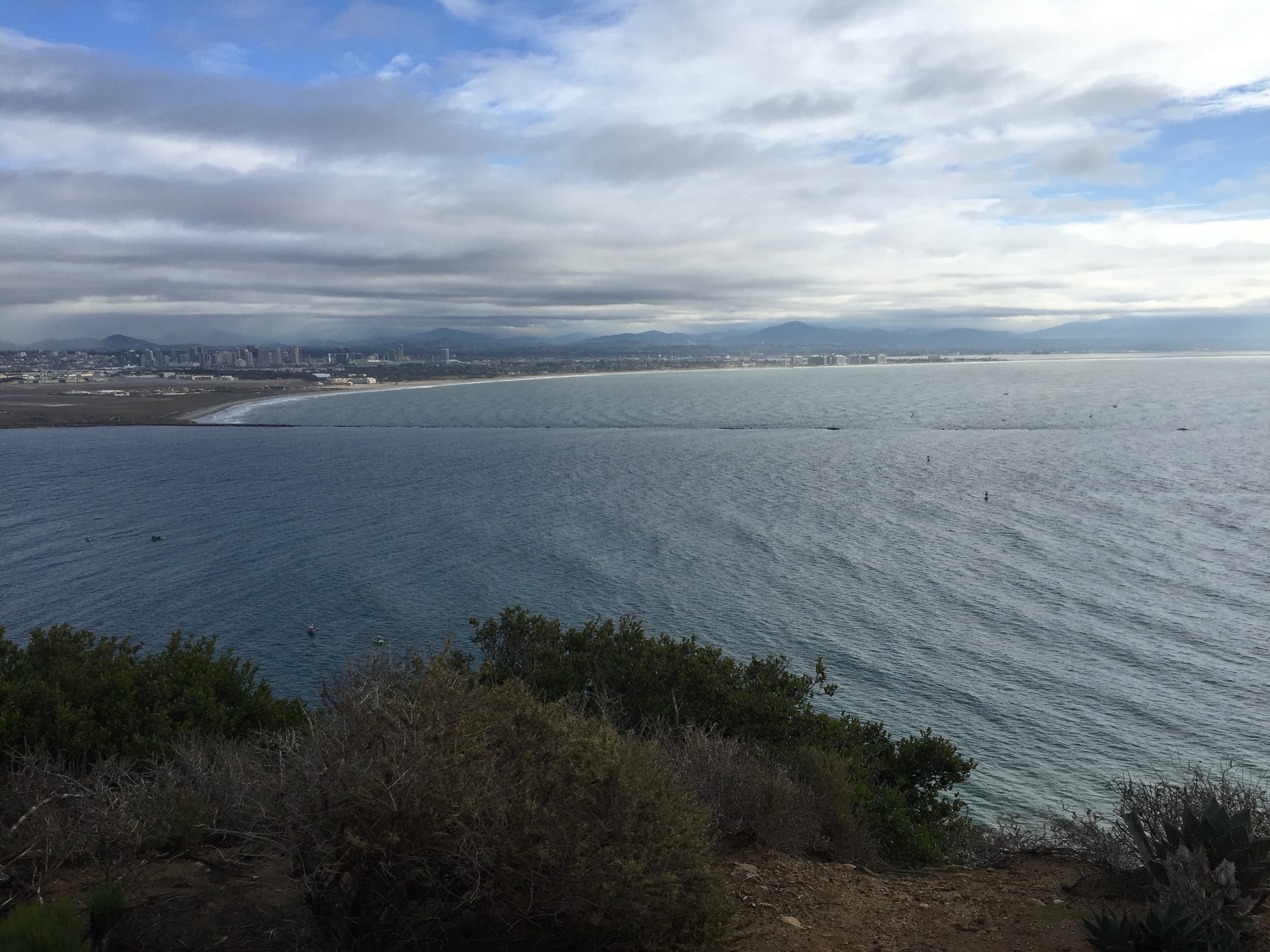 A beautiful view of San Diego harbor from Cabrillo NM. The channel markers in the center right of this photo is where I found the Brown Booby