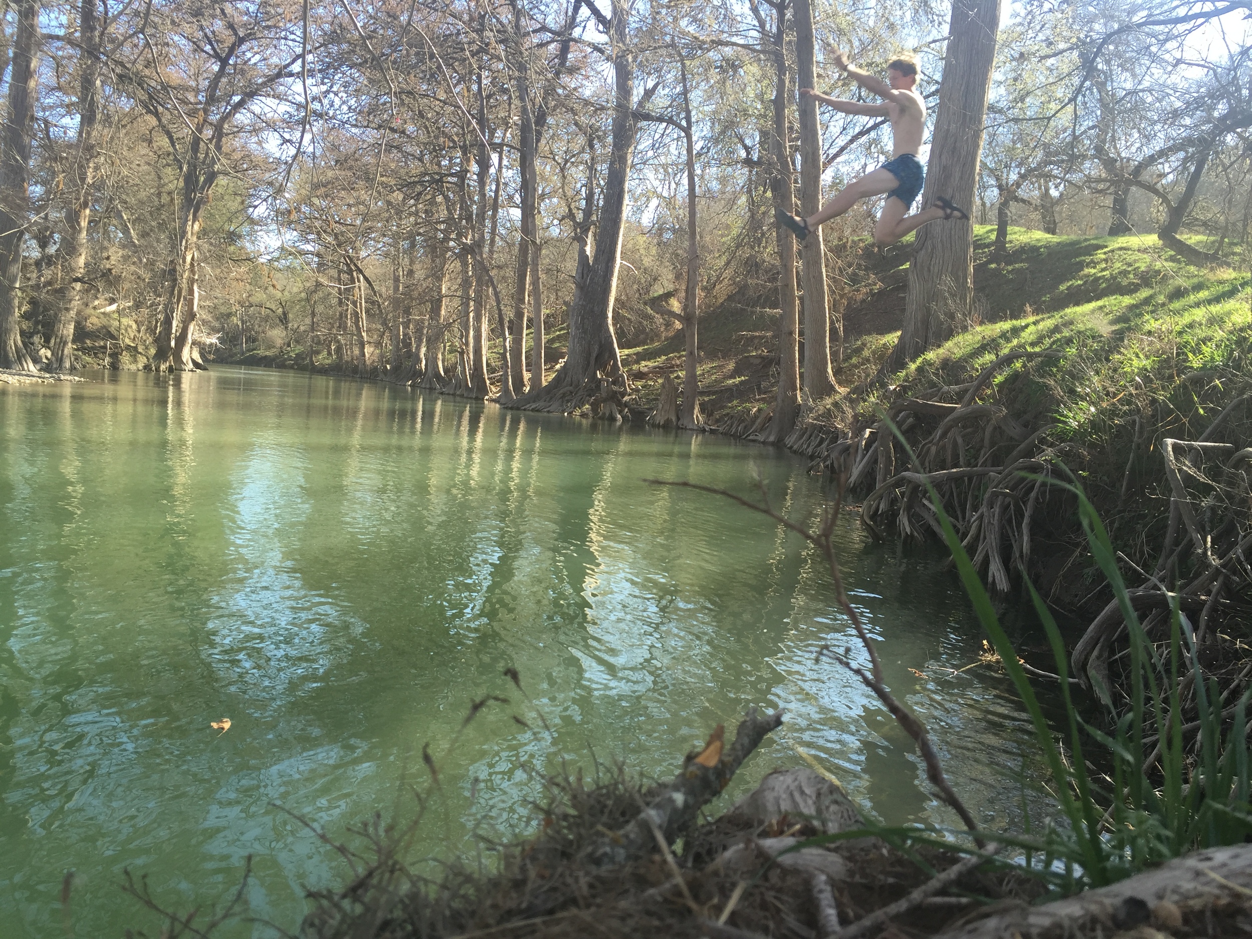 I set my iPhone on timer, and jumped off the bank. You get a sense of scale with this shot!