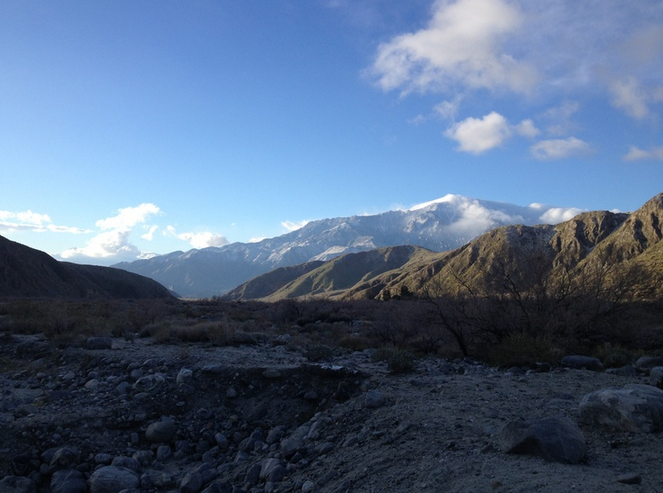 Snowy San Jacinto Mountain during a cold winter morning.