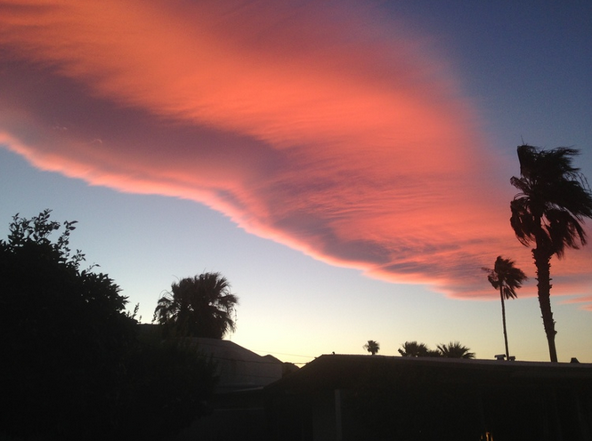 Lenticular cloud at sunset over the San Jacinto Mountains.